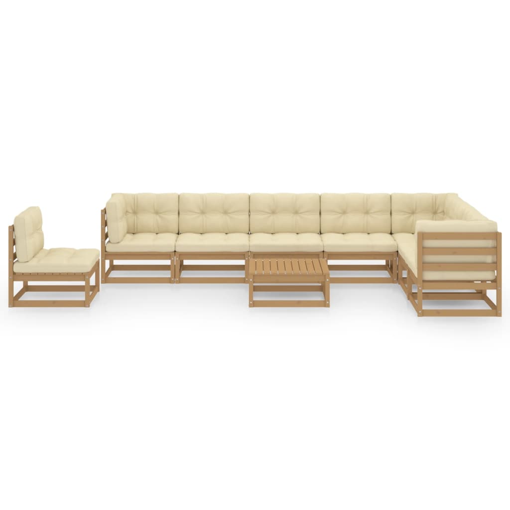 9-tlg. Garten-Lounge-Set Kissen Honigbraun Kiefer Massivholz